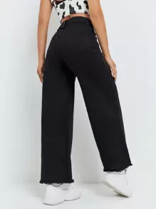 High Waist Wide Leg Jeans - Black - View 2