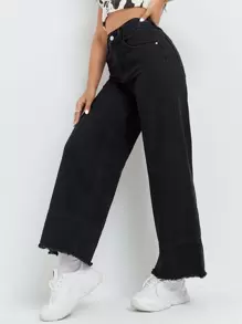 High Waist Wide Leg Jeans - Black - View 3