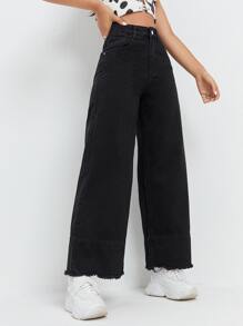 High Waist Wide Leg Jeans - Black - View 4