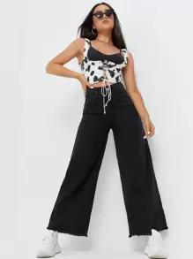 High Waist Wide Leg Jeans - Black - View 5