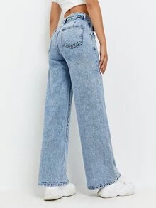 Self Belted Wide Leg Jeans - Light Wash - View 2