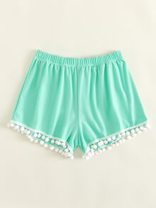Pom-Pom Trim Bikini Shorts, For Summer Beach Vacation - Mint Green - View 4