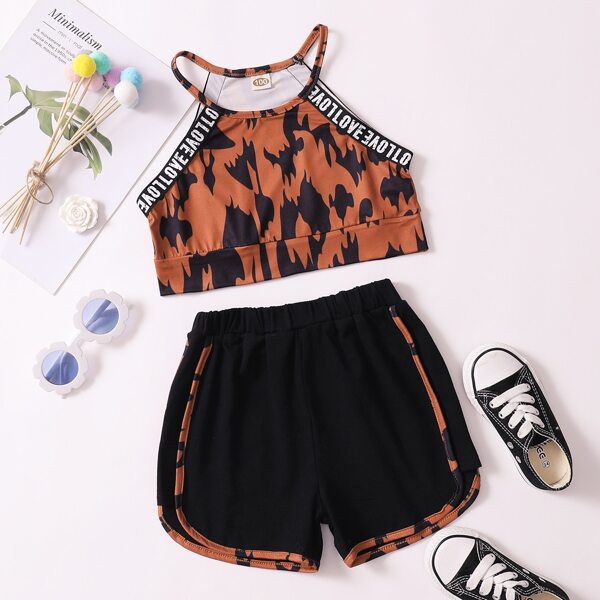 

Toddler Girls Letter Tape Halter Top With Track Shorts, Multicolor