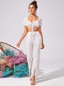 SHEIN WYWH Áo nữ Thắt nơ trước Họa tiết hoa Boho - Nhiều màu - Xem 4