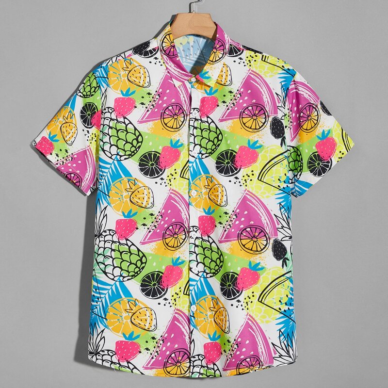 

Guys Fruit Print Button Front Shirt, Multicolor