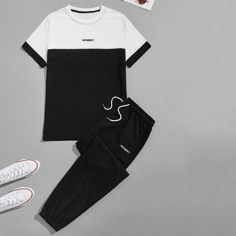 

Guys Letter Graphic Tee & Sweatpants, Black and white