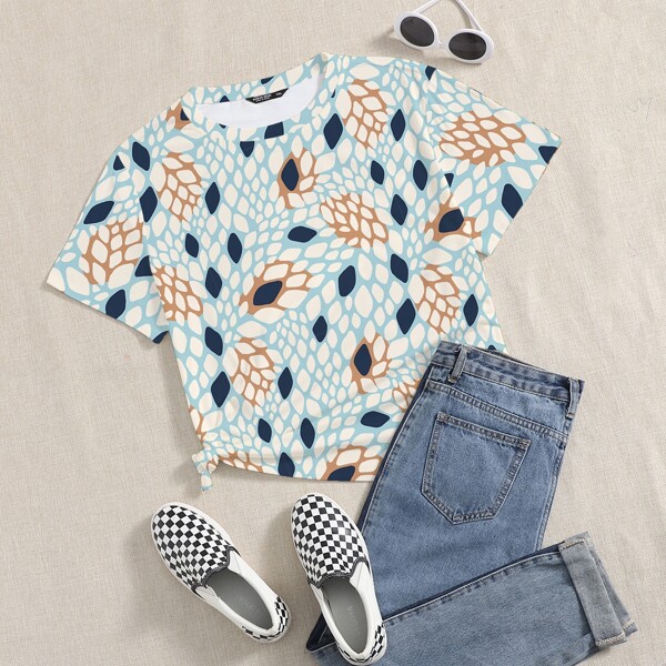 

Plus Allover Print Crew Neck Tee, Multicolor
