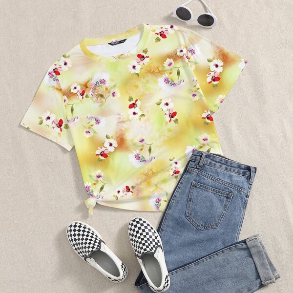 

Plus Floral And Tie Dye Tee, Yellow