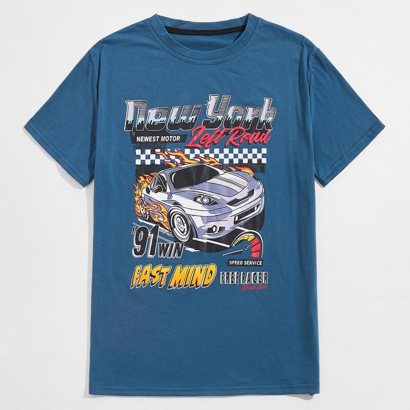 

Guys Car & Letter Graphic Tee, Blue