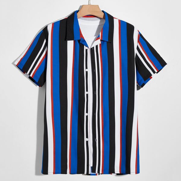 

Men Striped Button Up Shirt Without Tee, Multicolor
