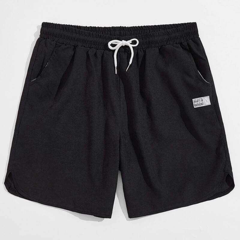 

Guys Patched Drawstring Shorts, Black