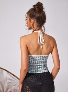 SHEIN Privé 後繫帶格紋繞頸上衣 - 彩色 - 查看 2