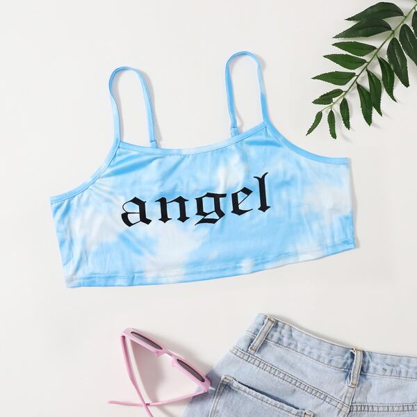 

Plus Tie Dye Letter Graphic Crop Cami Top, Baby blue