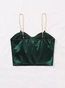 SHEIN Privé Chain Detail Silky Bustier Cami Crop Top - Dark Green - View 2