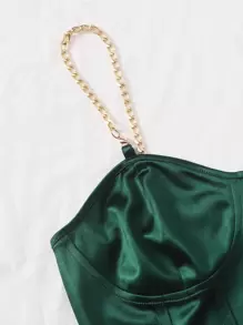 SHEIN Privé Chain Detail Silky Bustier Cami Crop Top - Dark Green - View 4