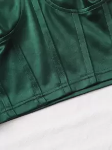SHEIN Privé Chain Detail Silky Bustier Cami Crop Top - Dark Green - View 5