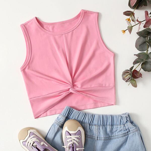 

Girls Twist Hem Active Tank Top, Pink