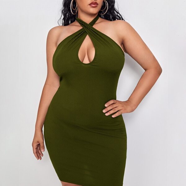 

Plus Cut Out Backless Bodycon Dress, Army green