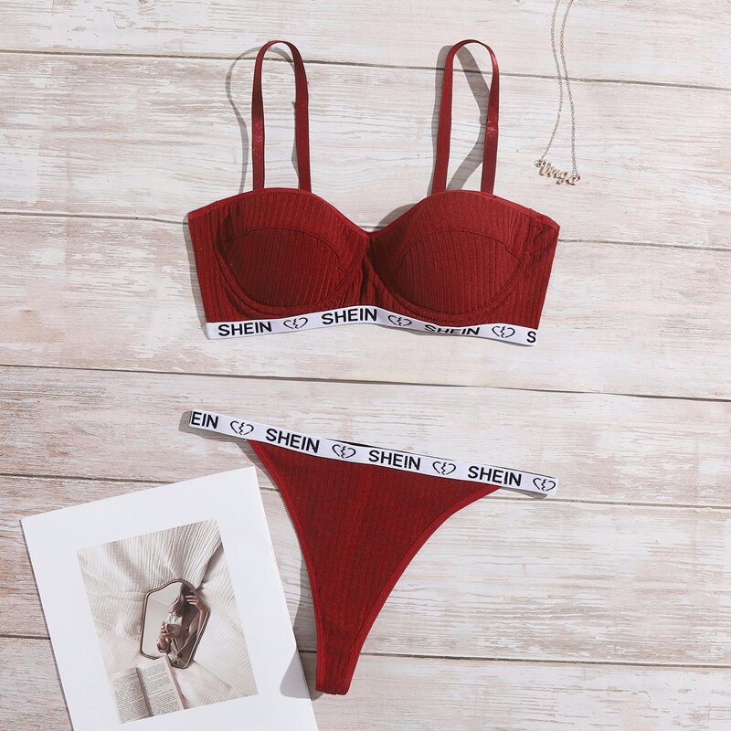 

Letter Tape Super Push Up Lingerie Set, Red
