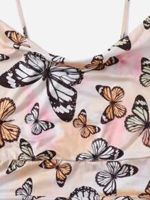SHEIN Ruched Drawstring Butterfly Dress - Multicolor - View 5