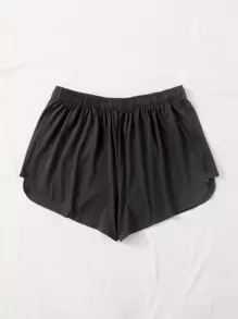 SHEIN EZwear Plus Solid Drawstring Waist Track Shorts - Black - View 2