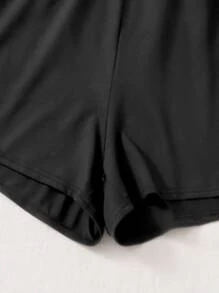 SHEIN EZwear Plus Solid Drawstring Waist Track Shorts - Black - View 3