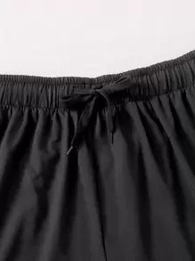 SHEIN EZwear Plus Solid Drawstring Waist Track Shorts - Black - View 4