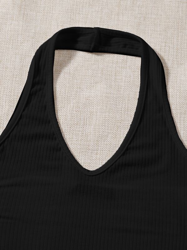 SHEIN EZwear Solid Ribbed Halter Bodysuit for Sale Australia New Collection Online SHEIN Australia