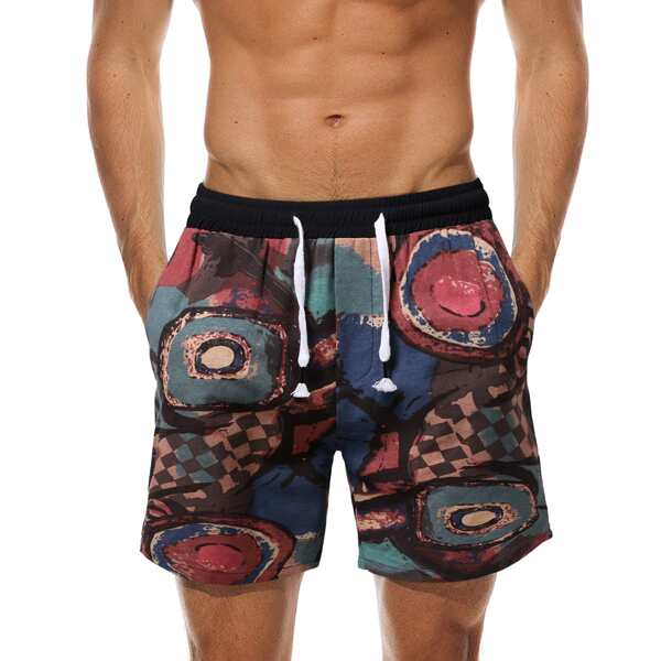 

Men Graphic Drawstring Waist Shorts, Multicolor