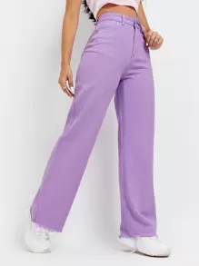 SHEIN EZwear High Waist Raw Hem Wide Leg Jeans - Lilac Purple - View 1