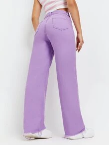 SHEIN EZwear High Waist Raw Hem Wide Leg Jeans - Lilac Purple - View 5