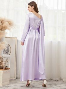 SHEIN 貼花細節腰帶緞面洋裝