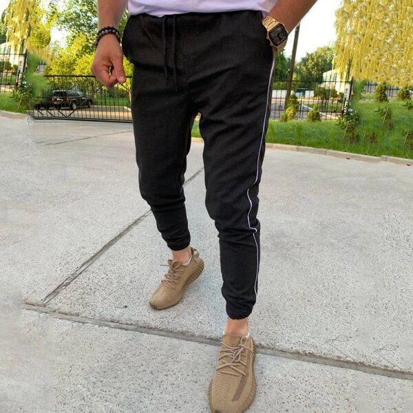 

Men Striped Side Drawstring Sweatpants, Black
