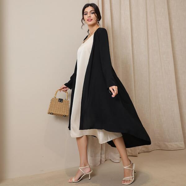 

Solid High Low Open Front Coat, Black