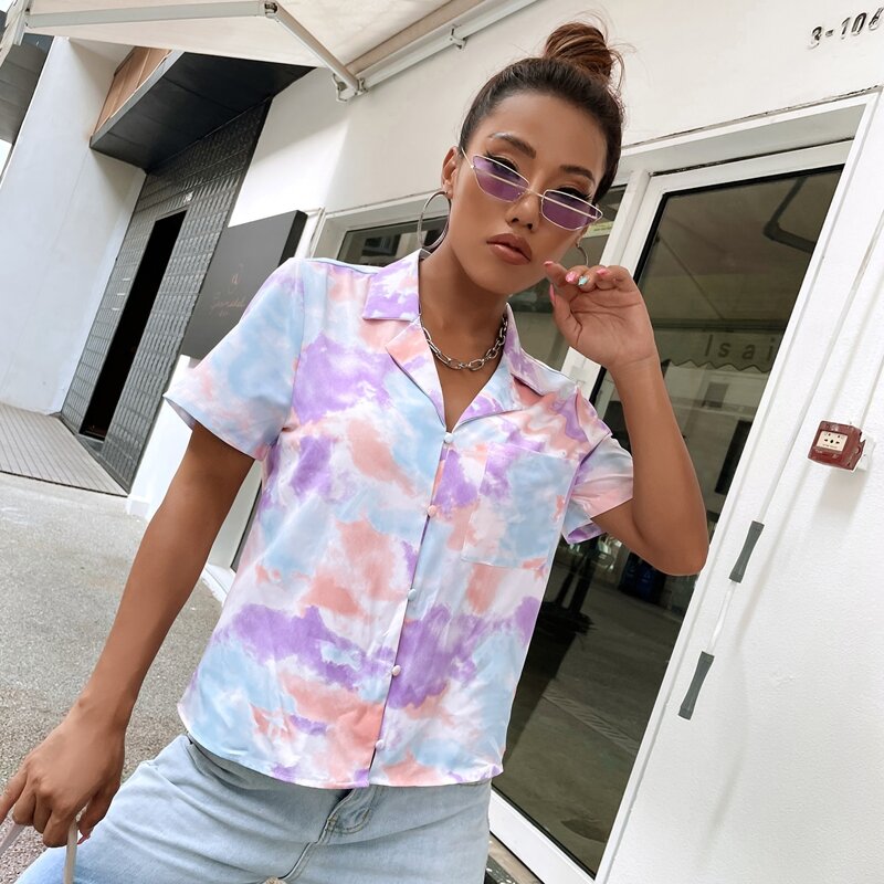 

Tie Dye Pocket Front Blouse, Multicolor