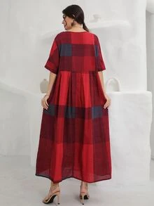 Vestido con estampado de cuadros con botón - Multicolor - Ver 2