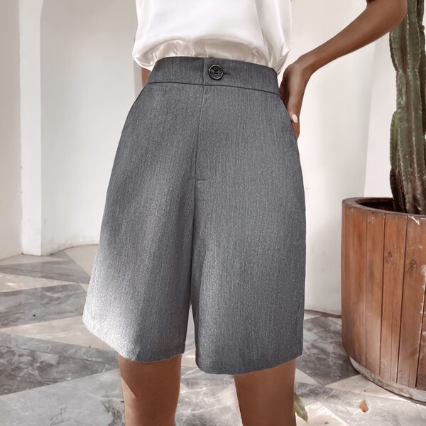 

Zipper Fly Slant Pocket Bermuda Shorts, Grey