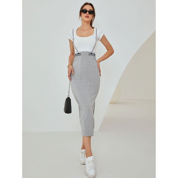 

Letter Graphic Split Hem Pinafore Skirt, Light grey