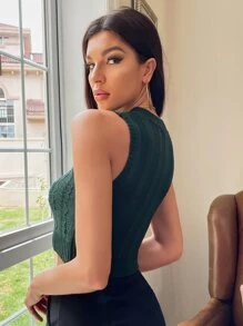 SHEIN Frenchy Knit ngọn màu trơn Giải trí - Màu xanh lá cây đậm - Xem 2