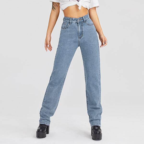 

High Waist Straight Leg Jeans, Light wash