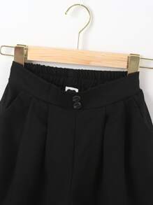 Niñas Shorts de pierna ancha con bolsillos oblicuos - Negro - Ver 4
