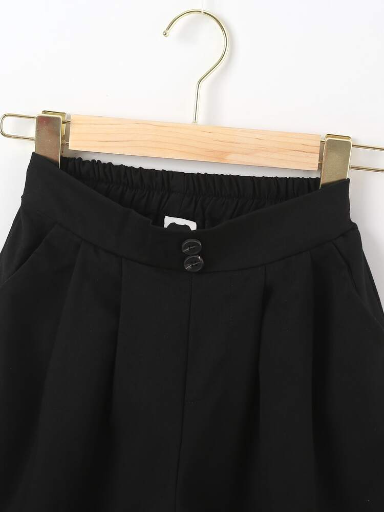 Niñas Shorts de pierna ancha con bolsillos oblicuos - Negro - Añade 4