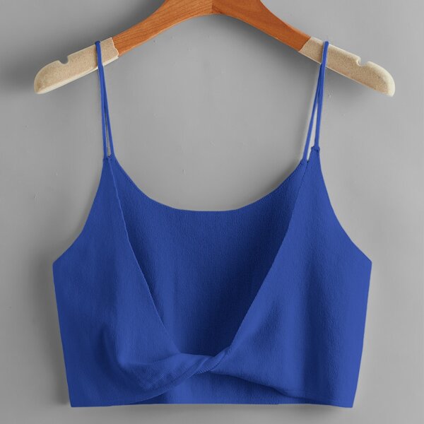 

Twist Back Solid Crop Knit Top, Royal blue