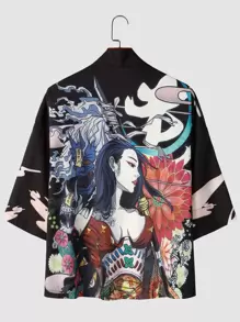 Manfinity Men Figure & Floral Print Kimono - Multicolor - View 1