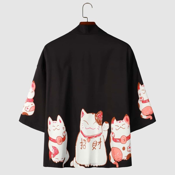 

Men Cartoon Graphic Kimono, Black