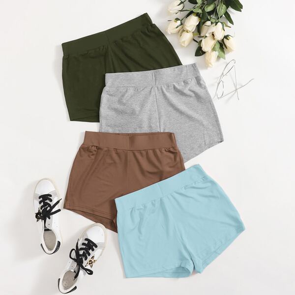 

4pcs Solid Biker Shorts, Multicolor
