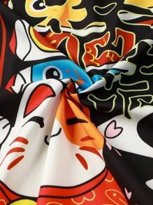 Manfinity 男士卡通貓咪和字母圖案和服式外衣