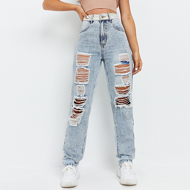 

High Waist Light Wash Ripped Jeans