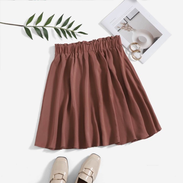 

Solid Paper Bag Waist Skirt, Maroon