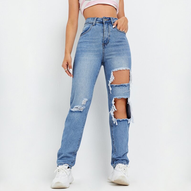 

High Waist Ripped Jeans, Light wash